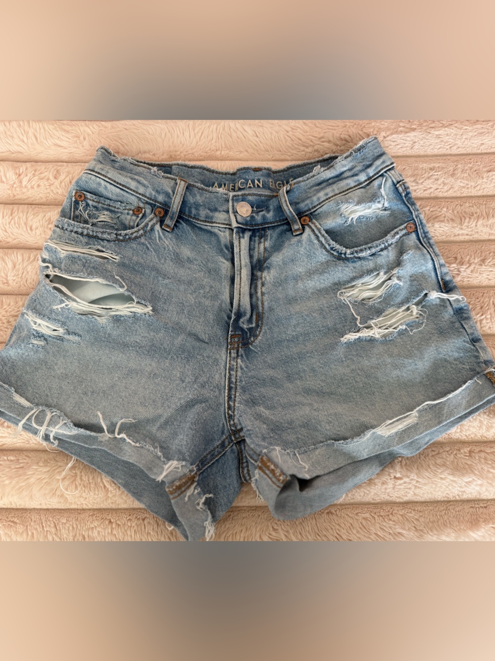 American Eagle Outfitters Distressed Light Blue Denim Shorts